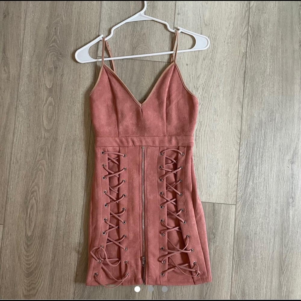 LF Seek the label pink mini lace up dress suede